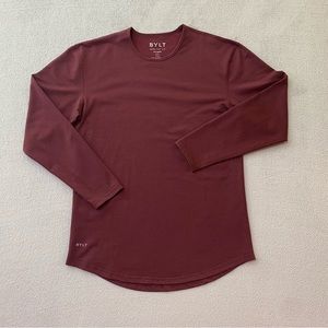 BYLT Mens Large Drop Cut Stripe Maroon Long Sleeve Shirt